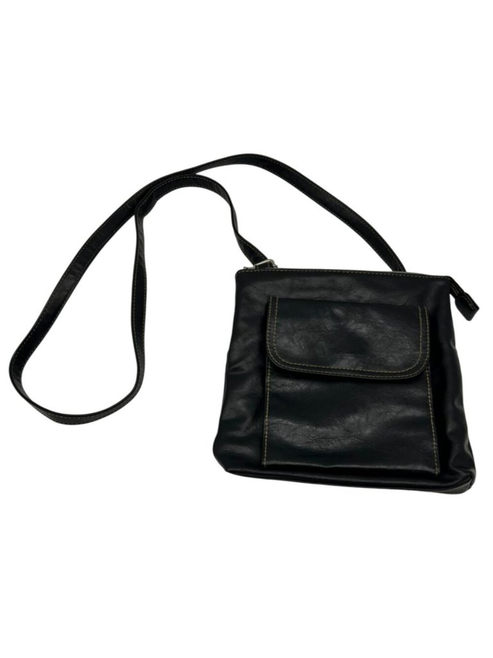 Relic Womens Pebbled Faux Leather Adjustable Mini Crossbody Bag Black Zipper